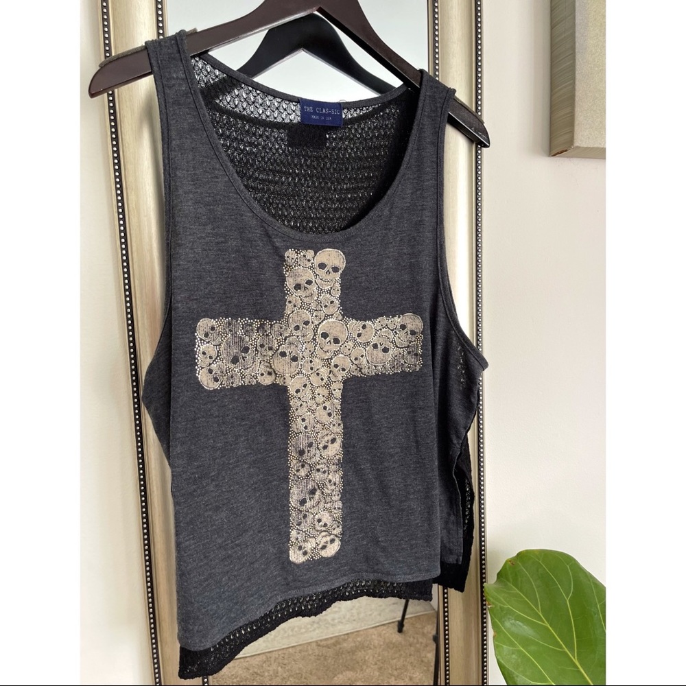 Boho Sheer back cross image tank - handmade in LA [ size M ]